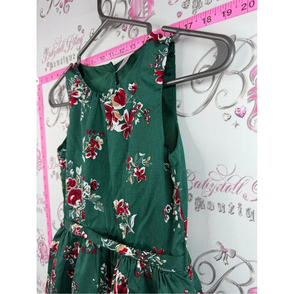 Carter's dress Green Floral Sleeveless Party Dress with Red and Cream Accents